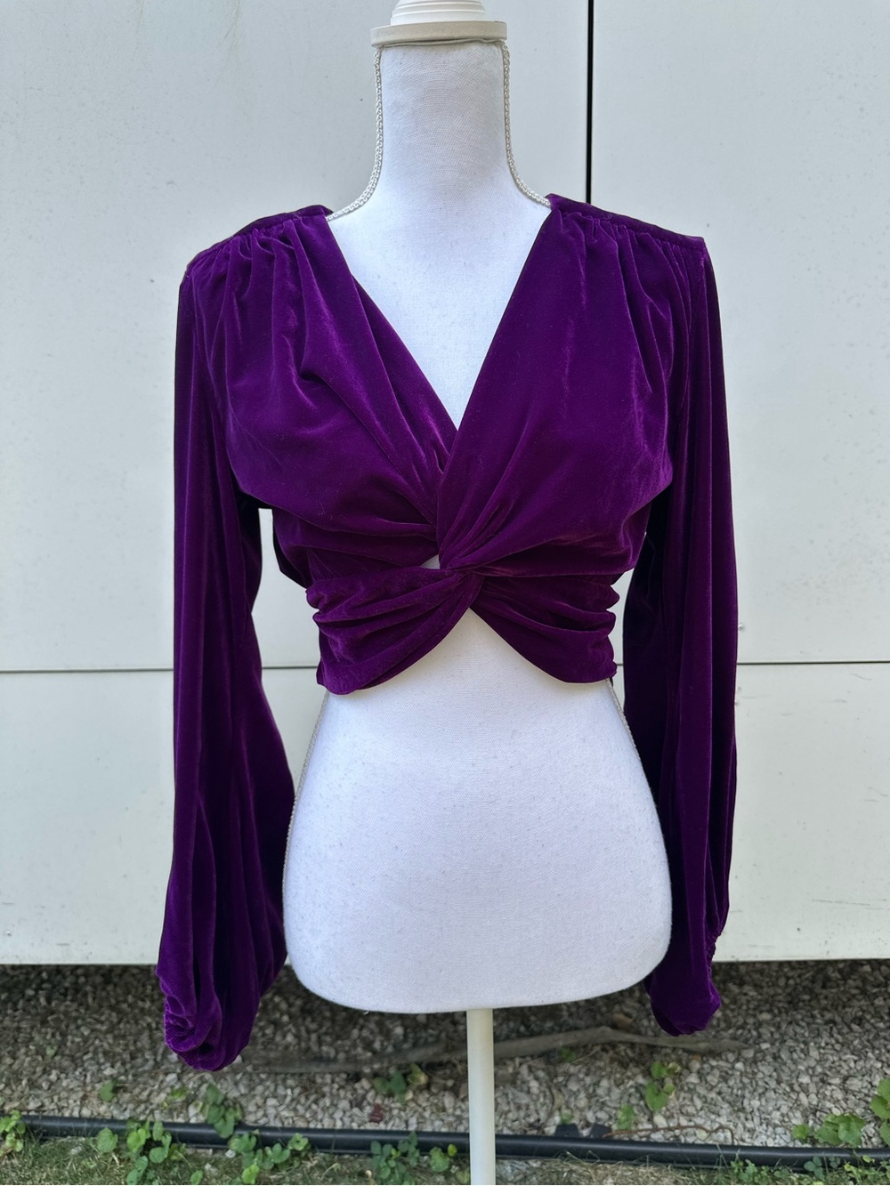 Zara / Purple Velvet Long Sleeve Crop Top / Extra Small / Whimsigoth Fairycore
